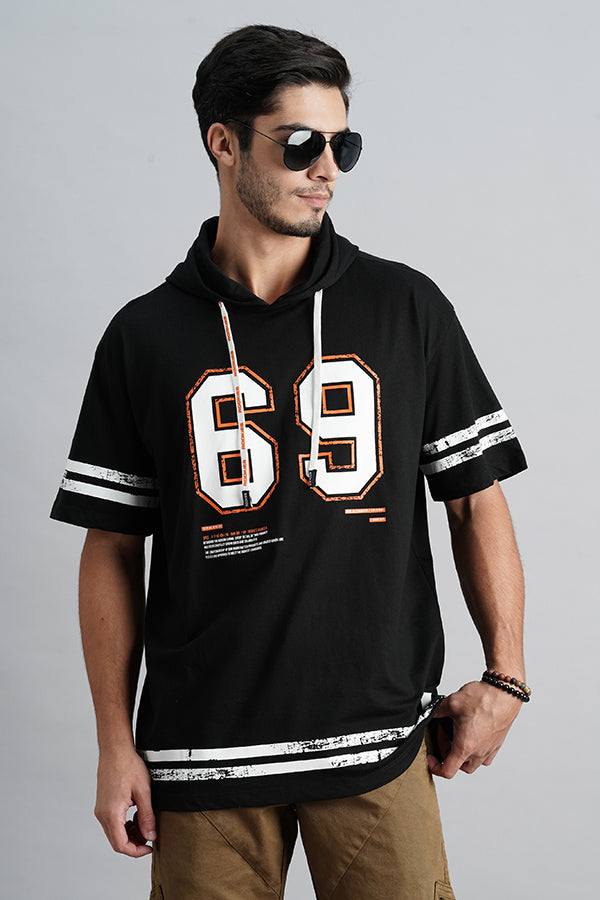 Black Half Sleeve Oversized Hoodie Tee – ROOKIES - Main Image