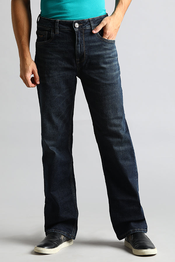 Dk Blue 5 Pocket Mid Rise Loose Boot Leg Jeans