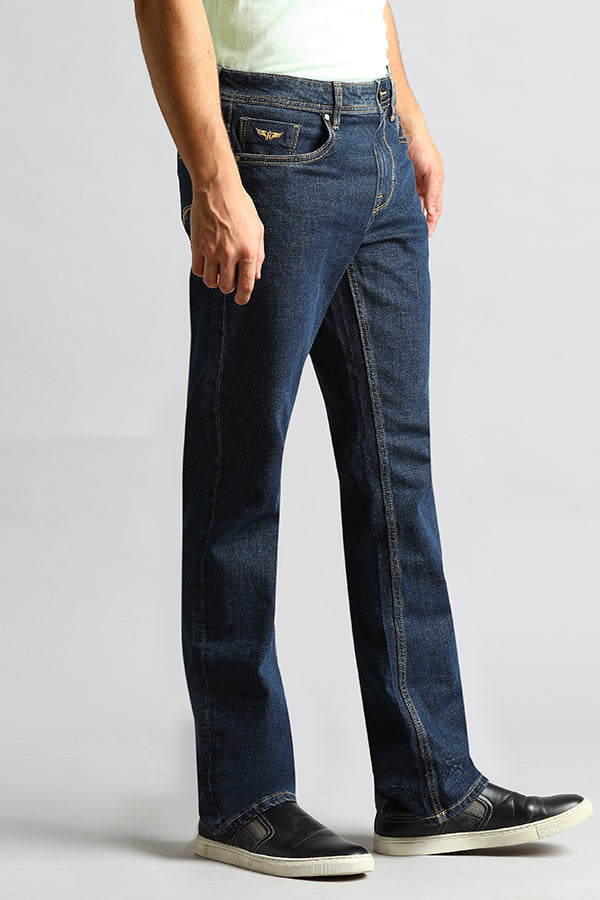 Dk Blue 5 Pocket Mid Rise Loose Boot Leg Jeans