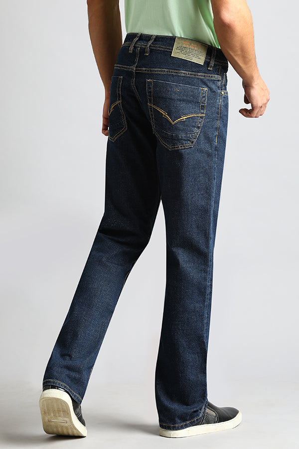 Dk Blue 5 Pocket Mid Rise Loose Boot Leg Jeans