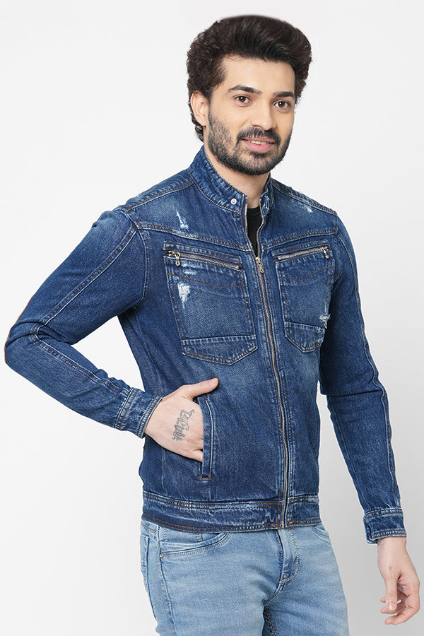 Dk Blue Full Sleeve Denim Zipper Jacket