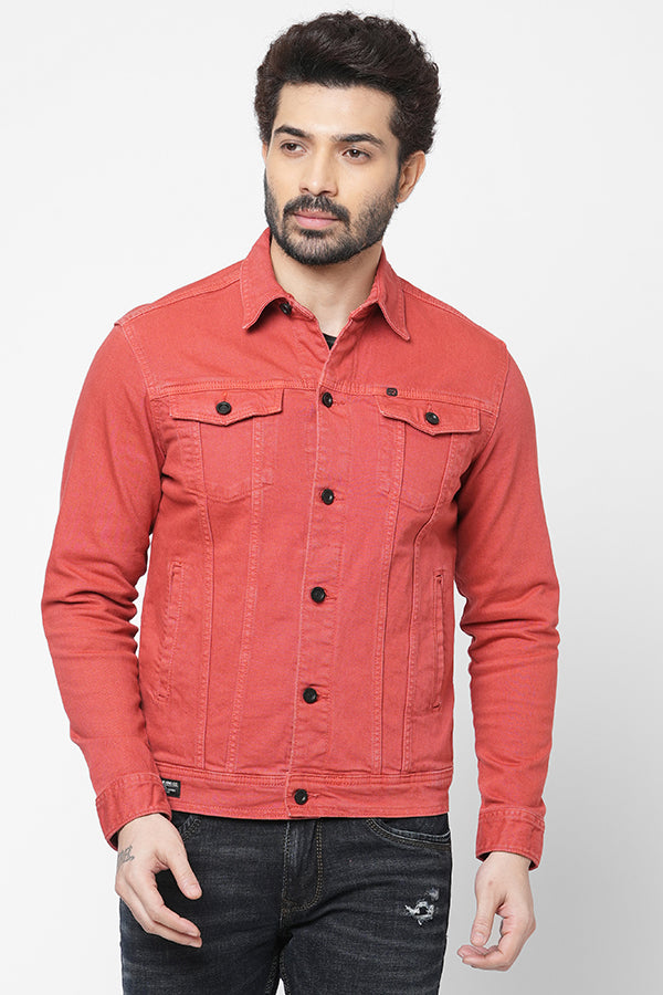 Rust Full Sleeve Cotton Jacket