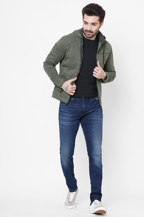 Olive Full Sleeve Cotton Zipper Hoodie Jacket