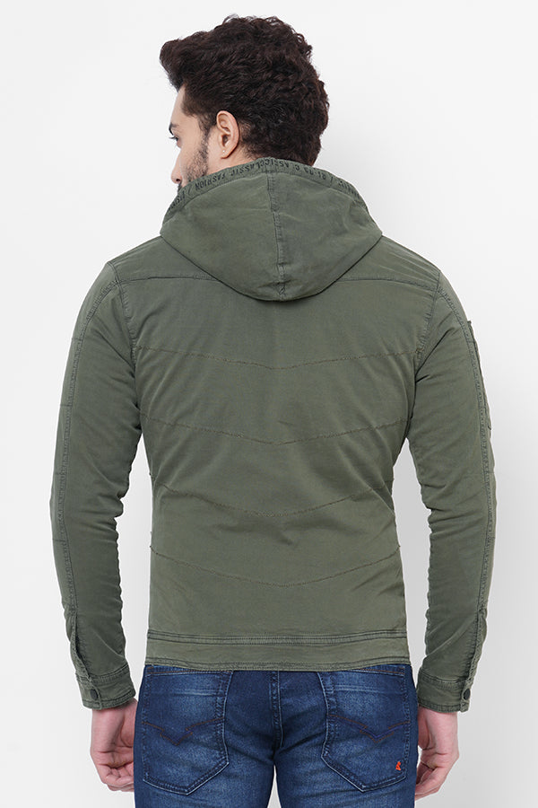 Olive Full Sleeve Cotton Zipper Hoodie Jacket