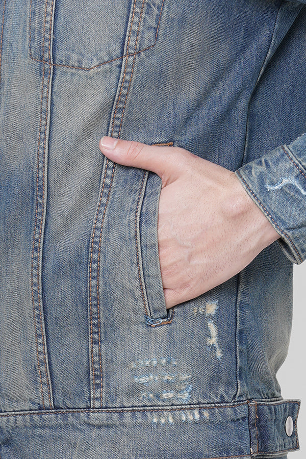 Med Blue Full Sleeve Denim Zipper Jacket