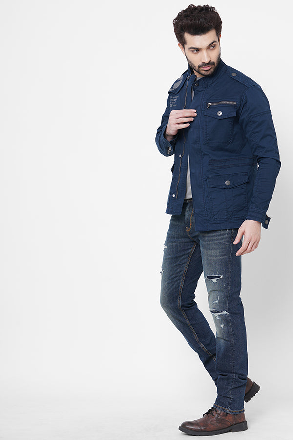 Navy Full Sleeve Cotton Jacket