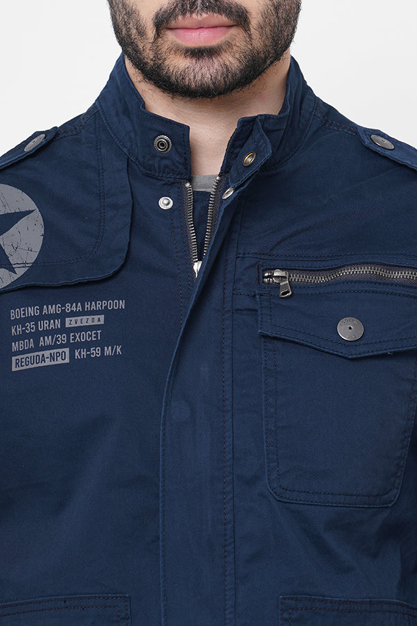 Navy Full Sleeve Cotton Jacket