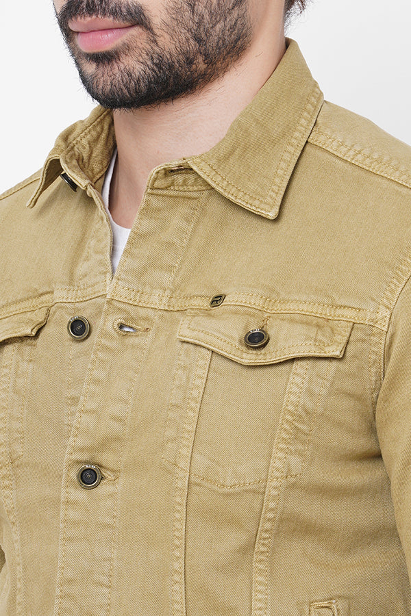 Khaki Full Sleeve Cotton Jacket