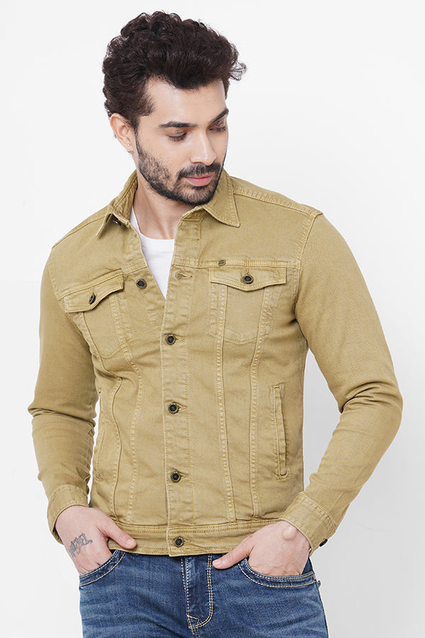 Khaki Full Sleeve Cotton Jacket