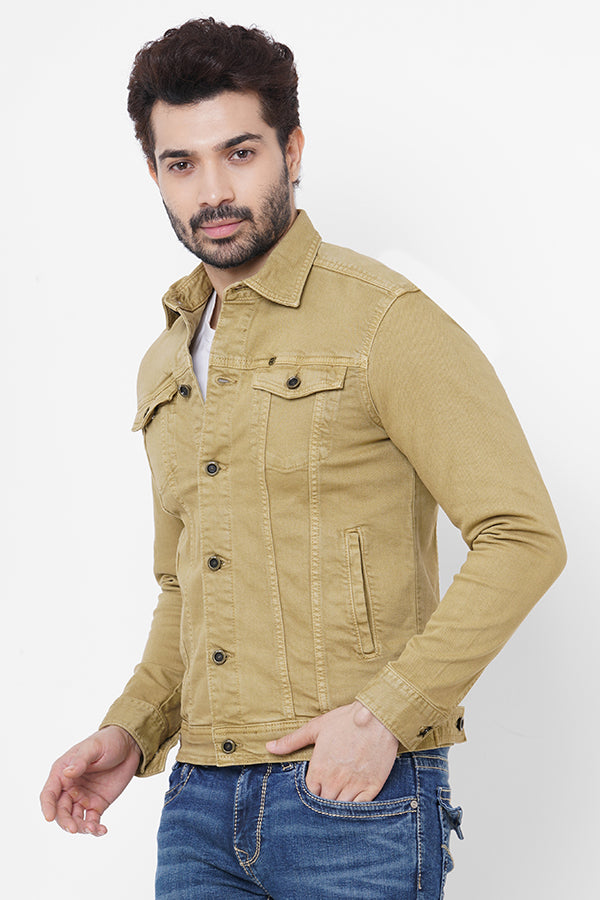 Khaki Full Sleeve Cotton Jacket