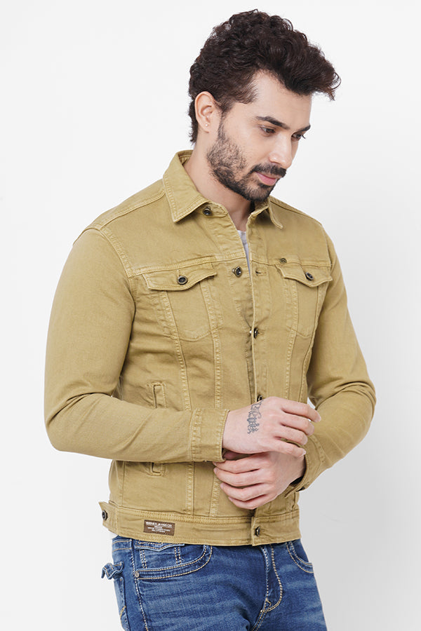 Khaki Full Sleeve Cotton Jacket