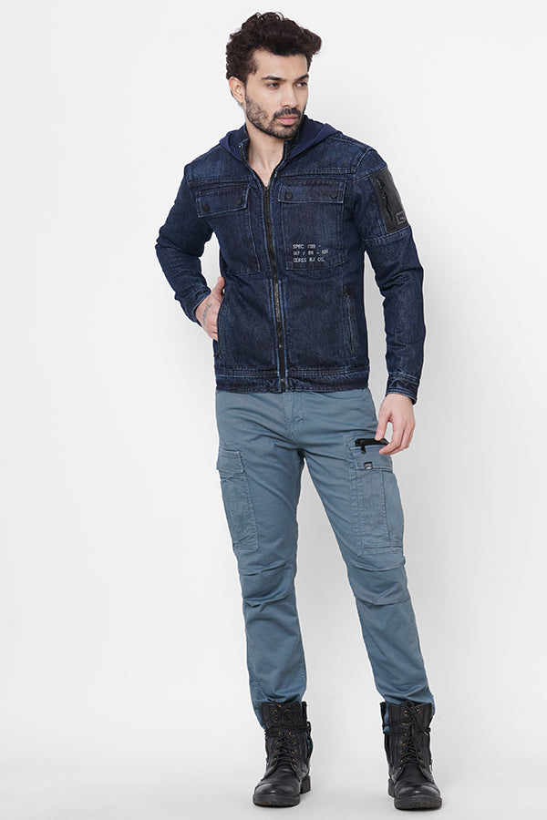 Dk Blue Full Sleeve Denim Zipper Hoodie Jacket