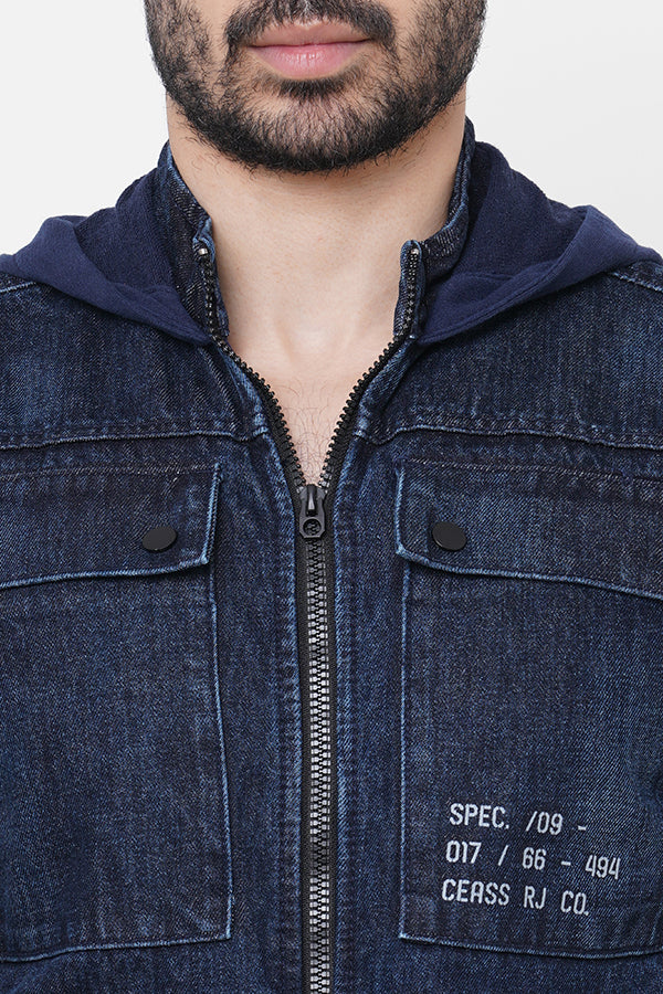 Dk Blue Full Sleeve Denim Zipper Hoodie Jacket