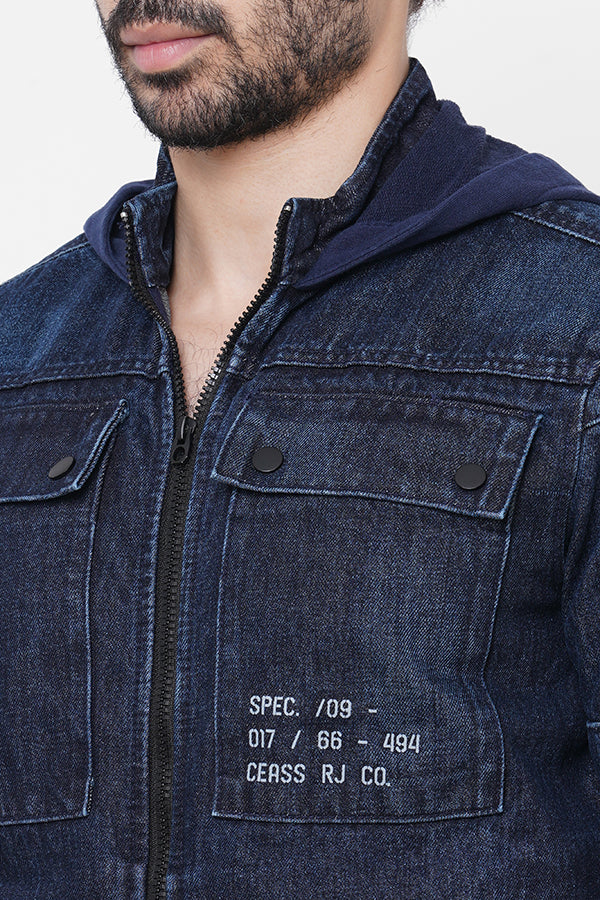 Dk Blue Full Sleeve Denim Zipper Hoodie Jacket