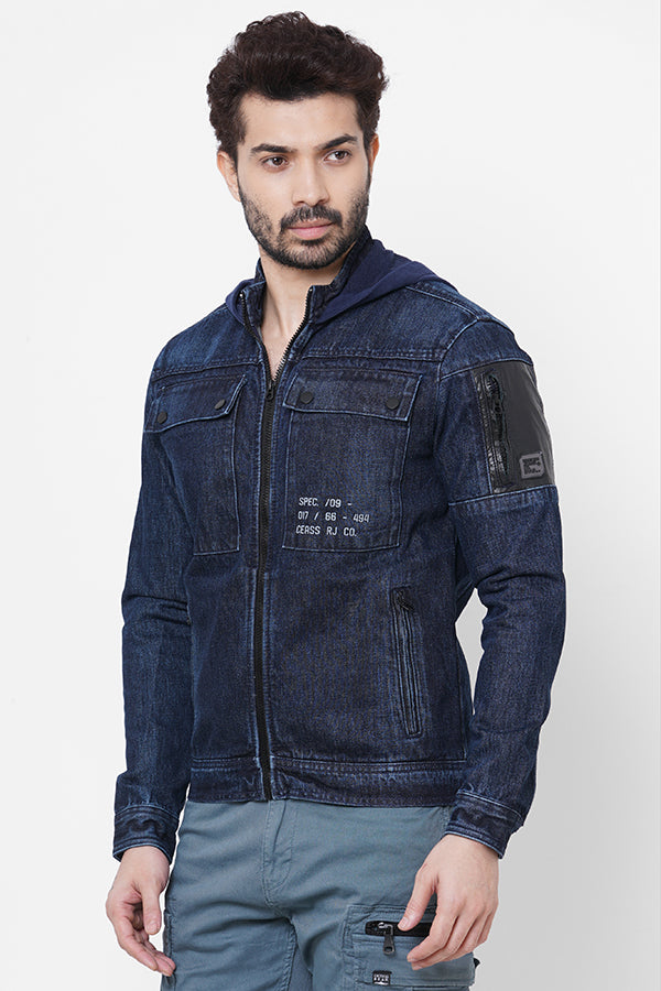 Dk Blue Full Sleeve Denim Zipper Hoodie Jacket