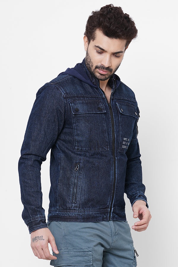 Dk Blue Full Sleeve Denim Zipper Hoodie Jacket