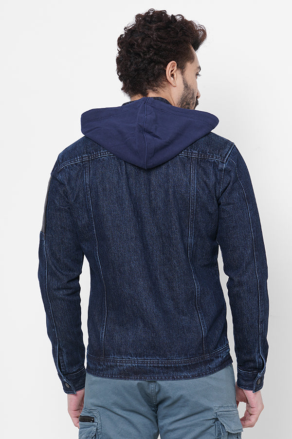 Dk Blue Full Sleeve Denim Zipper Hoodie Jacket