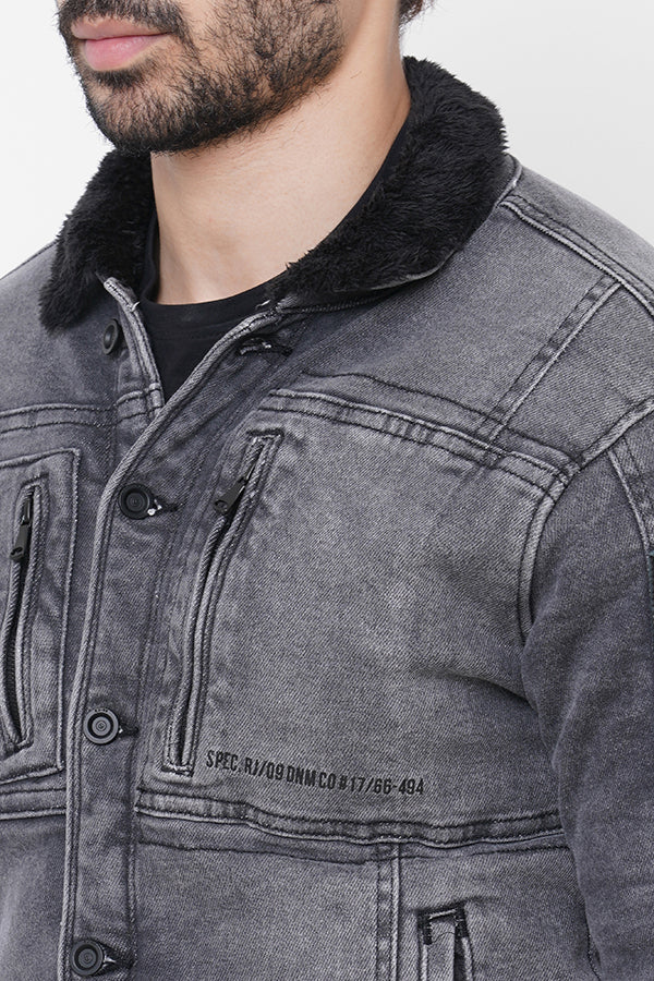 Grey Full Sleeve Denim Jacket