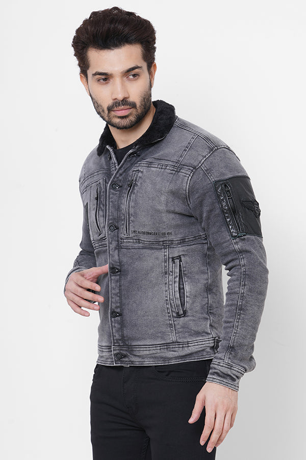 Jean jacket with grey sleeves best sale