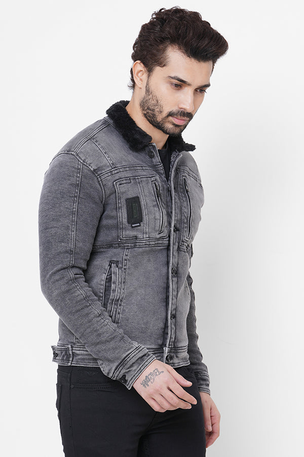 Grey Full Sleeve Denim Jacket