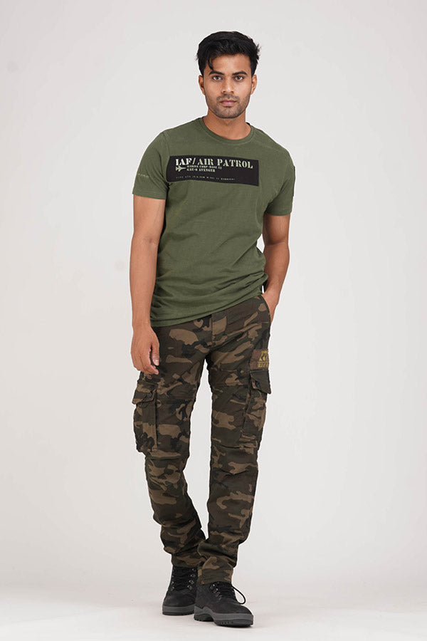 Olive Camo Print Regular Fit Cargo Pant