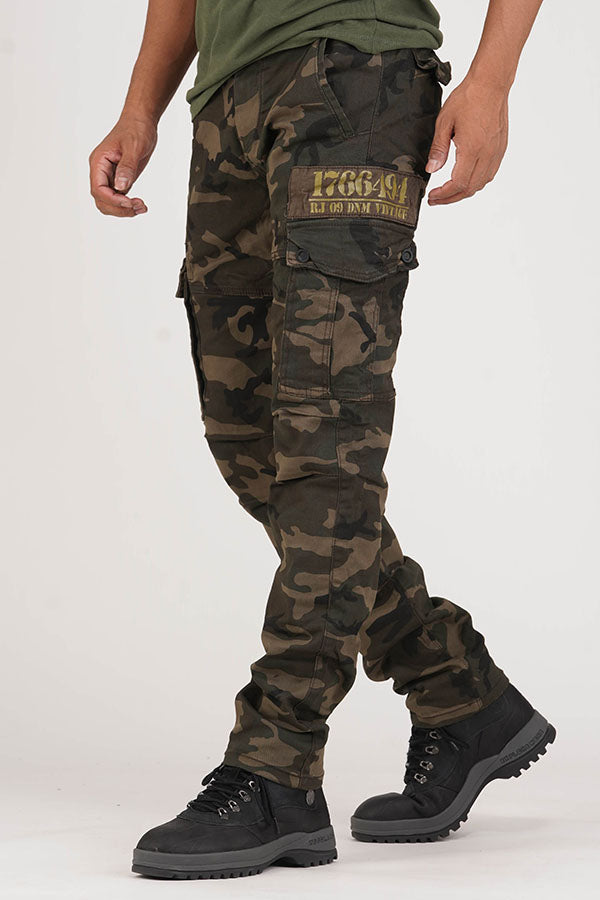 Olive Camo Print Regular Fit Cargo Pant