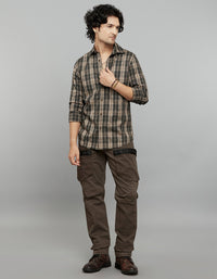 Beige White Full Sleeves Check Shirt