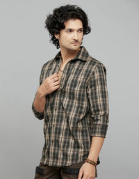 Beige White Full Sleeves Check Shirt