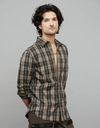 Beige White Full Sleeves Check Shirt