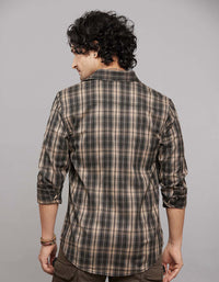 Beige White Full Sleeves Check Shirt
