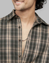 Beige White Full Sleeves Check Shirt