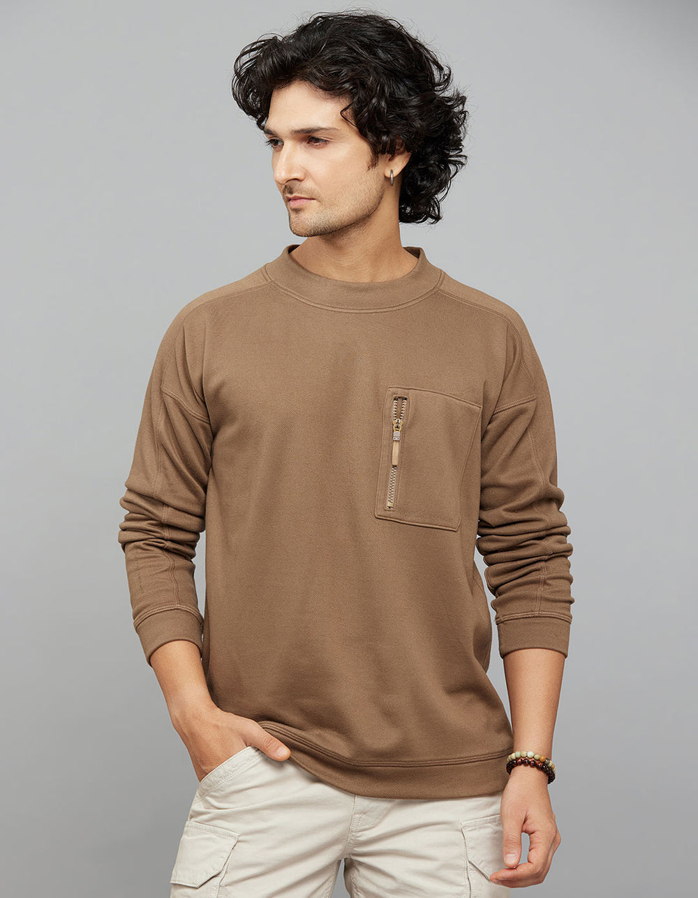 Sand Round Neck Full Sleeves Sweat Shirt