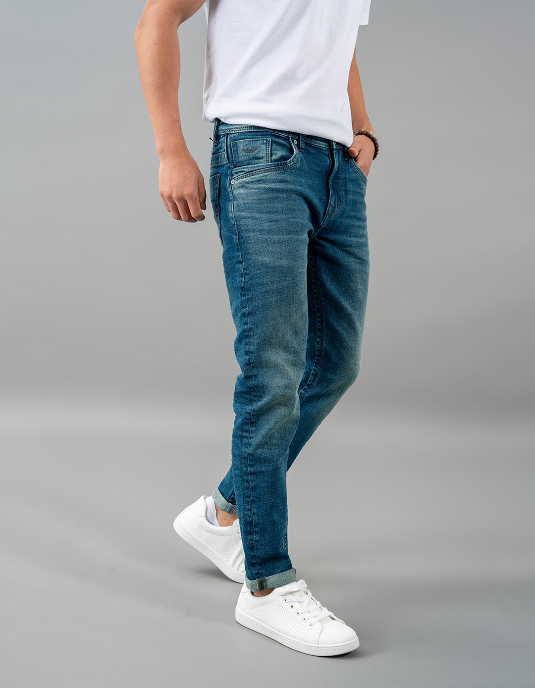 Med Blue 5 Pocket Low-Rise Ankle Length Jeans