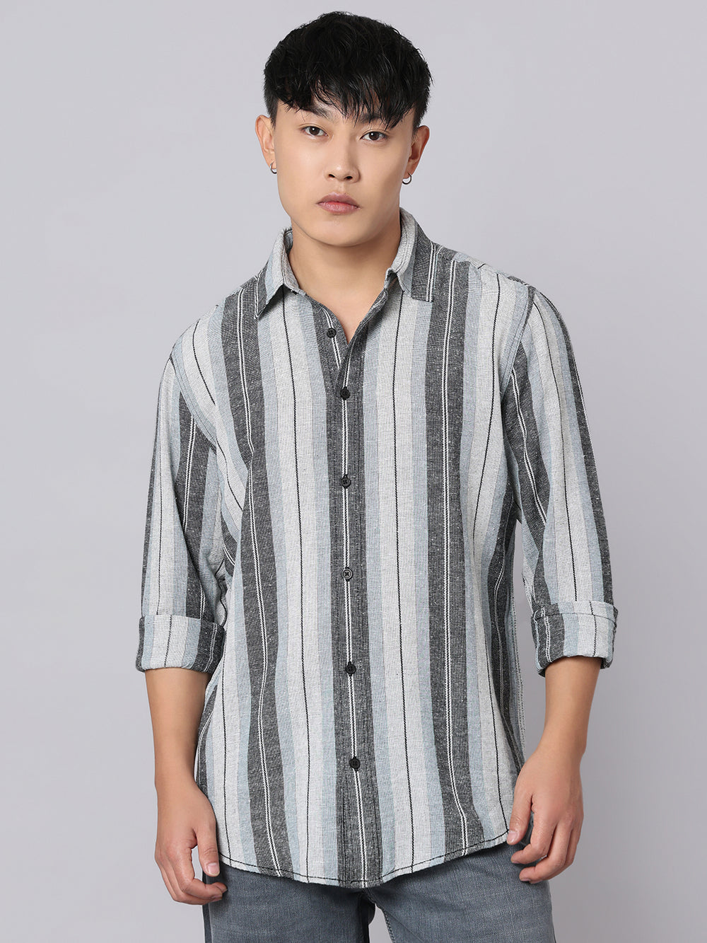Charcoal Blue Full Sleeve Stripe Shirt