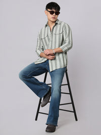Green White Full Sleeve Stripe Shirt