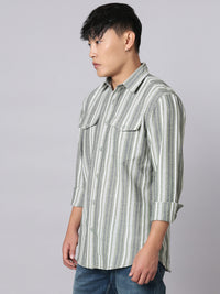 Green White Full Sleeve Stripe Shirt