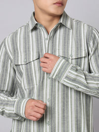 Green White Full Sleeve Stripe Shirt