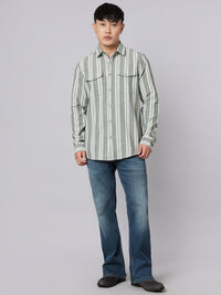 Green White Full Sleeve Stripe Shirt