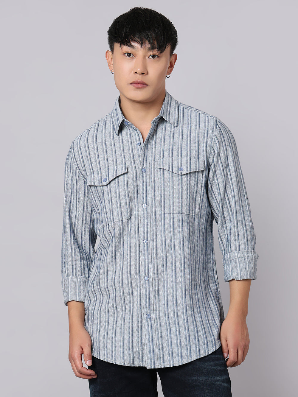 Sky Blue Full Sleeve Stripe Shirt