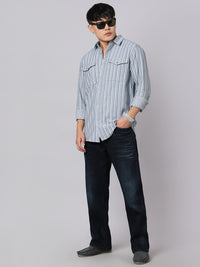 Sky Blue Full Sleeve Stripe Shirt