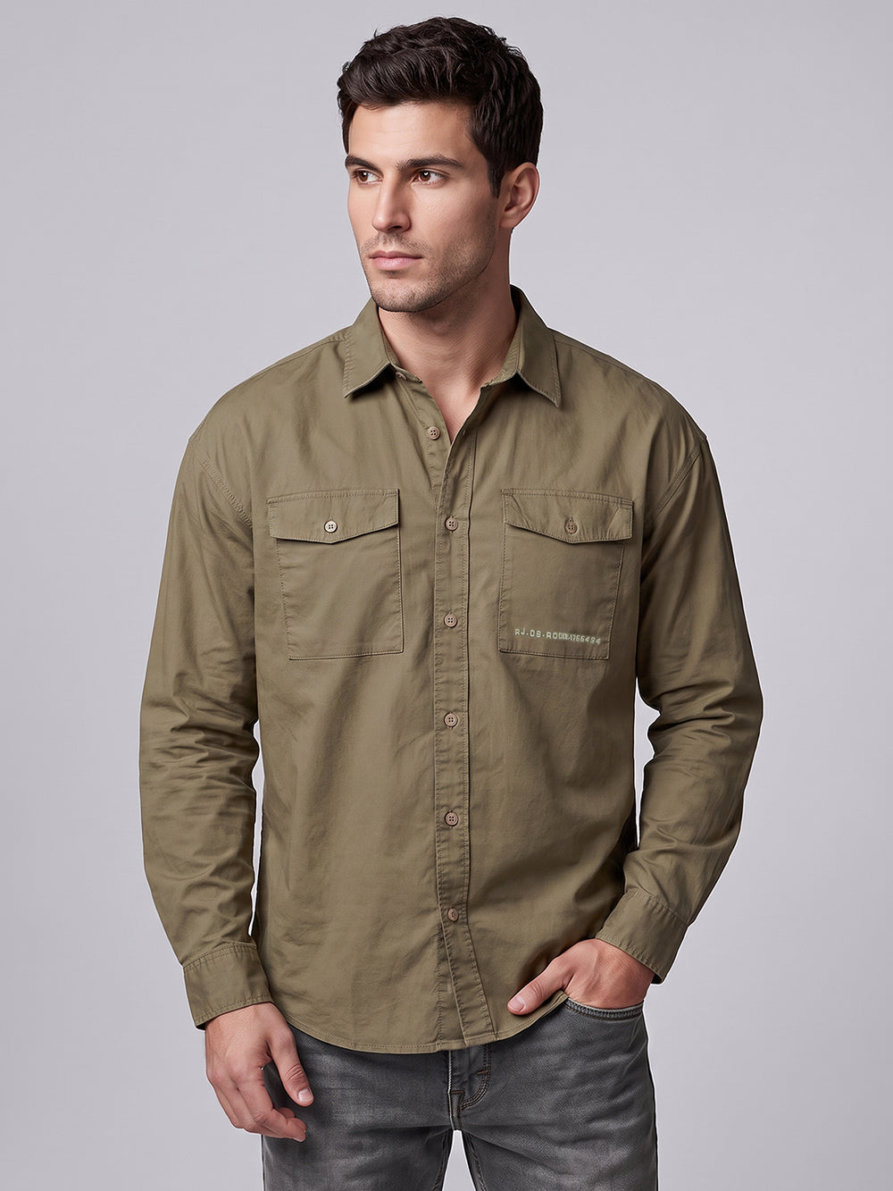Light Olive Full Sleeve Cargo Shirt