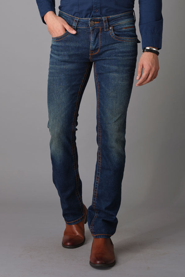 Med Blue 5 Pocket Slim Fit Low Rise Boot Leg Jeans