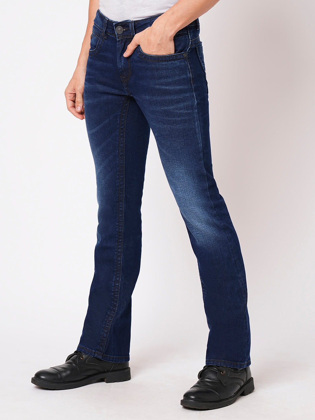 Dk Blue 5 Pocket Slim Fit Low Rise Boot Leg Jeans (Boot Cut Fit)