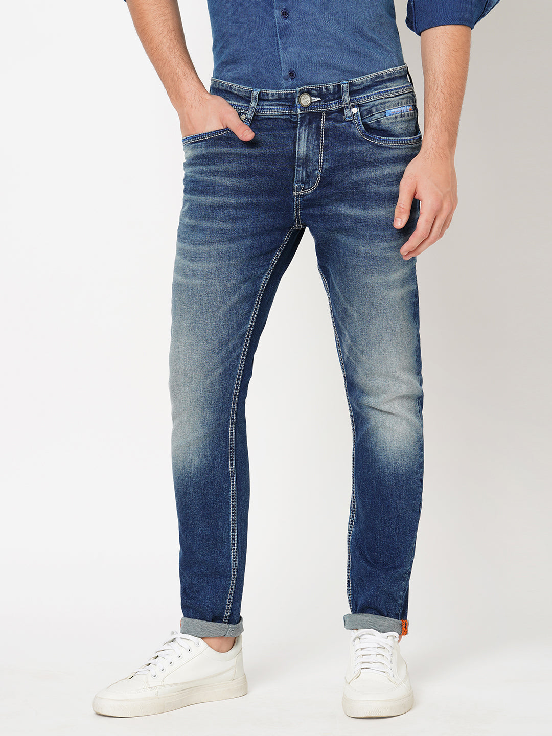 Med Blue 5 Pocket Low-Rise Ankle Length Jeans (Springsteen Fit)