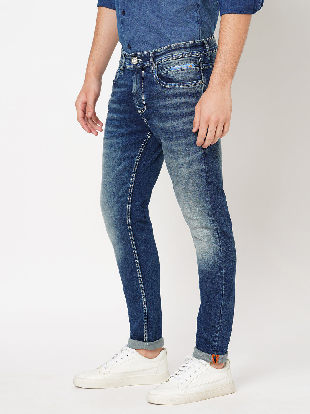 Med Blue 5 Pocket Low-Rise Ankle Length Jeans (Springsteen Fit)