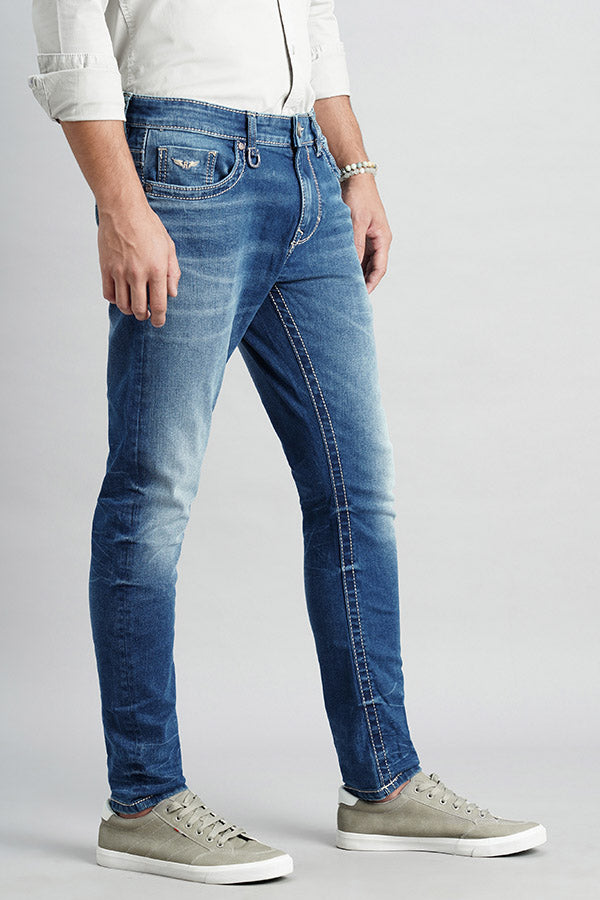 Med Blue 5 Pocket Low-Rise Ankle Length Jeans (Springsteen Fit)