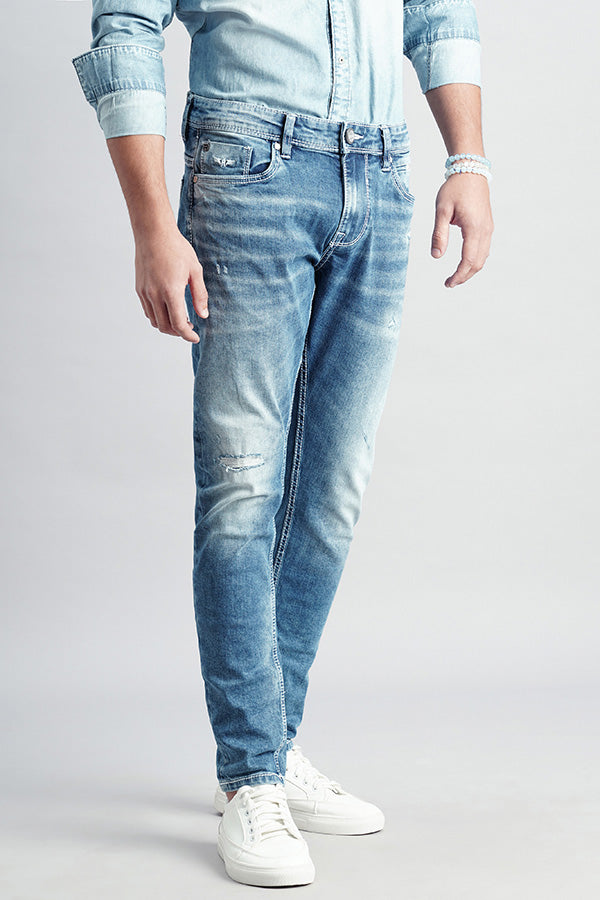 Med Blue 5 Pocket Low-Rise Ankle Length Jeans (Springsteen Fit)