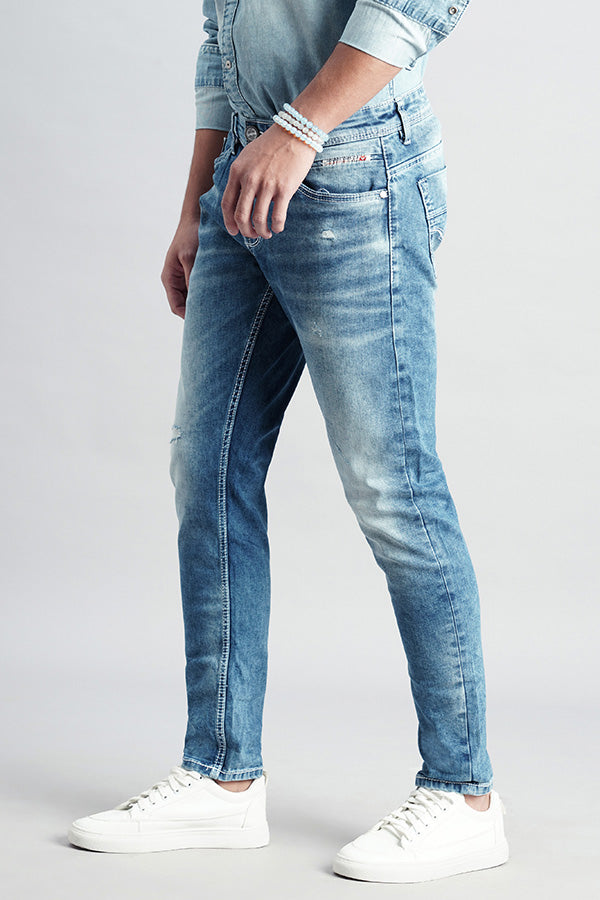 Med Blue 5 Pocket Low-Rise Ankle Length Jeans (Springsteen Fit)