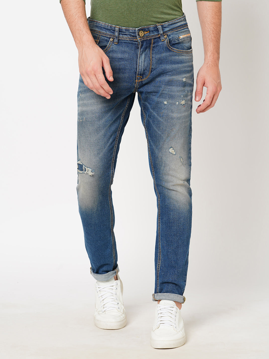 Med Blue 5 Pocket Low-Rise Ankle Length Jeans (Springsteen Fit)