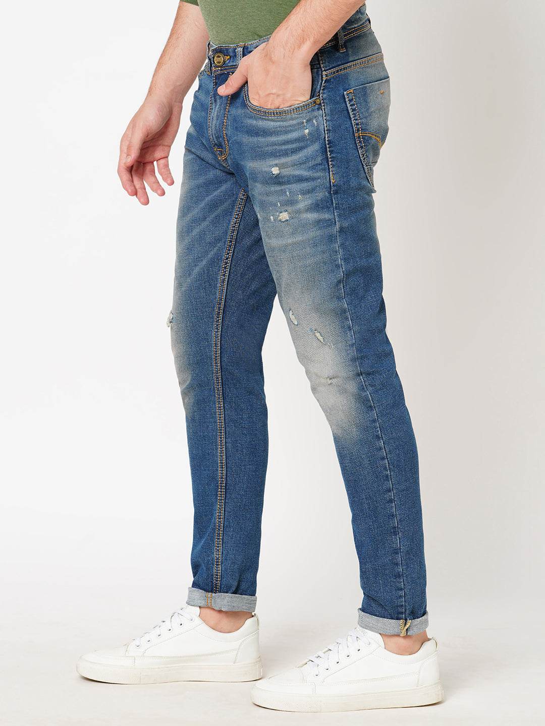 Med Blue 5 Pocket Low-Rise Ankle Length Jeans (Springsteen Fit)